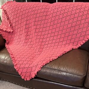 Handmade Pink Crochet Blanket/Throw 50”x60”